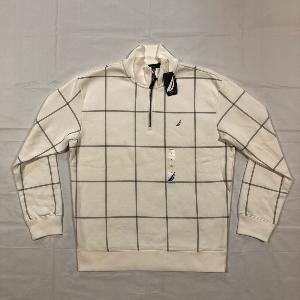 NWT Nautica Men’s Long Sleeve Pullover Quarter-Zip Sail White Sweatshirt size XL